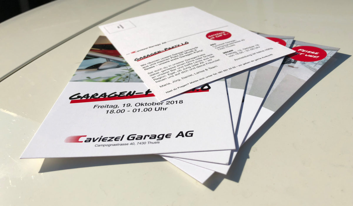 Caviezel Garage Garagen-Party Flyer